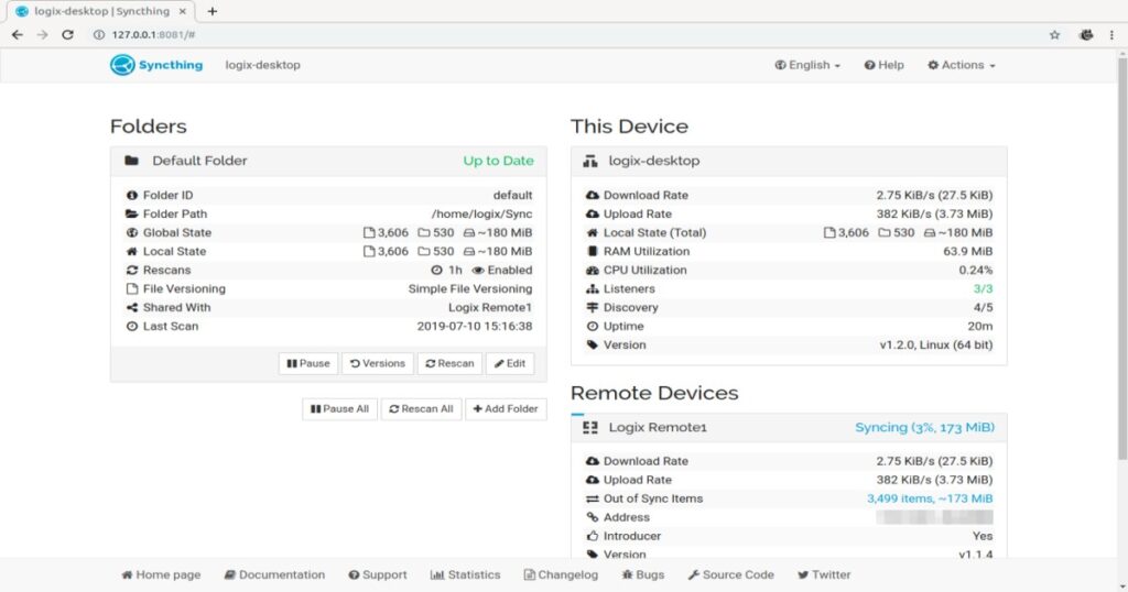 Syncthing – synkronisering av lokala mappar